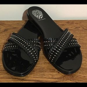 Women's Vince Camuto Black Erinda Slide Sandal Sz 37.5/US 7.5 NWOB